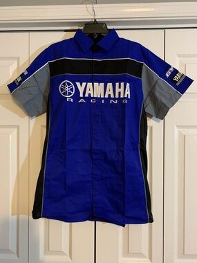 Yamaha Blue Gray Black Racing Team Button-Down Shirt